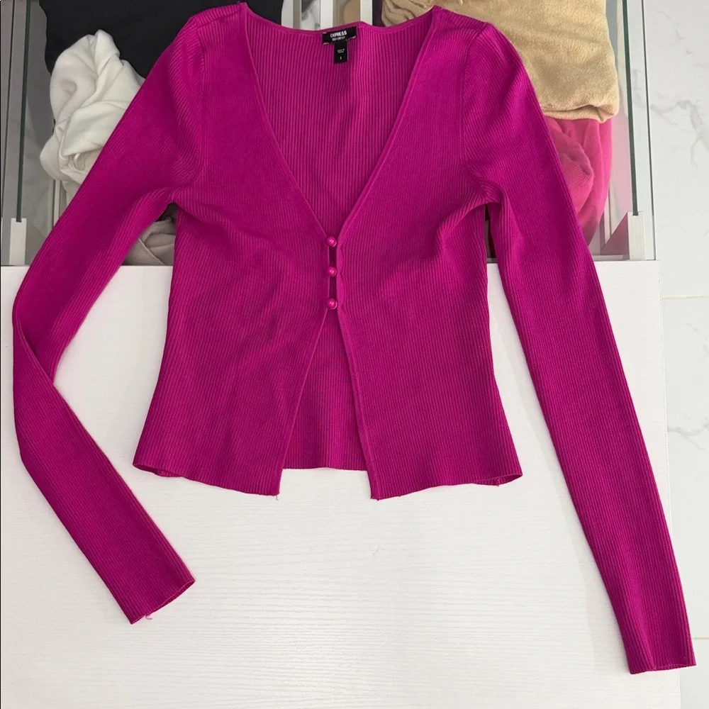 Express Fuchsia Ribbed Knit Top - Picture 1 of 3